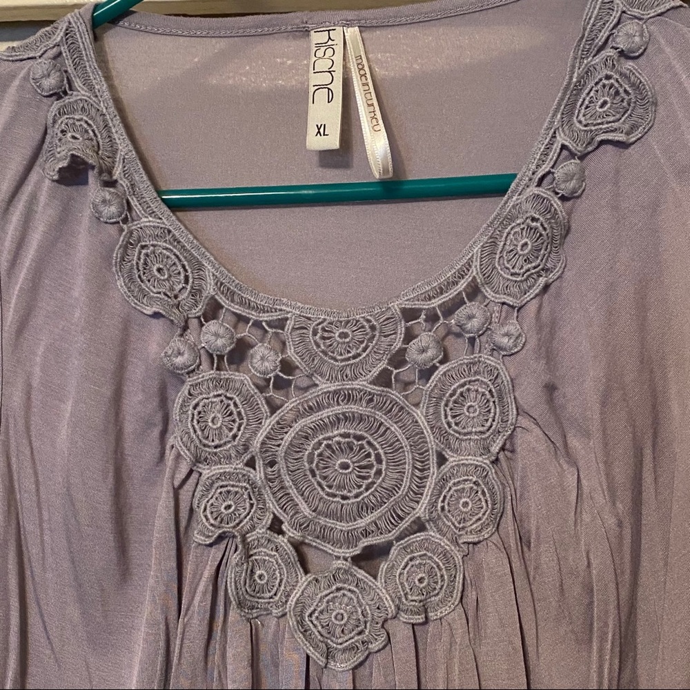 Kische Tank Gray Sleeveless Crocheted Blouse Top Camisole Shirt Grey Dressy - Picture 2 of 5